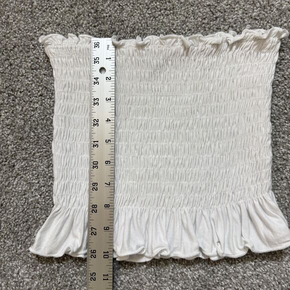 Ivy + Main Tube Top Womens Small White Smocked Strapless Ruffle Bandeau Stretch - Picture 6 of 6